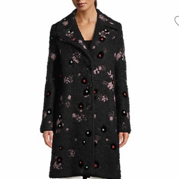 VALENTINO COUTURE BLACK EMBROIDERED EMBELLISHED WOOL BLEND LUXURY COAT SIZE 4 - Picture 7 of 16